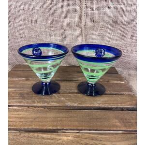 Set of 2 Boda Royal Caribbean Margarita Glasses Cocktail Glasses~ Green Swirl